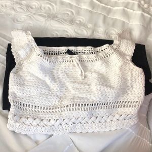White crocheted crop top!
